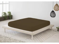Discount BOHEME Sábana bajera ajustable lisa Chocolate cama 160 cm - 160x190/200 cm, 100% algodón. Marru00f3n chocolate
