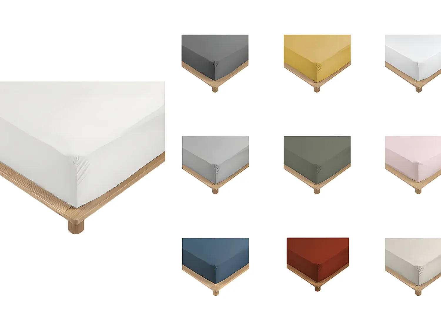 Sale Promo Linge Sábana bajera percal blanca 160 x 200 cm con funda de 30 cm Blanco