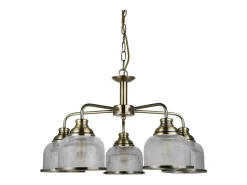 Discount Searchlight Bistro 5 Ljus Multi Arm Ceiling Pendel Vit, Antik Mssing, E27 Camel