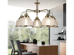 Discount Searchlight Bistro 5 Ljus Multi Arm Ceiling Pendel Vit, Antik Mssing, E27 Camel