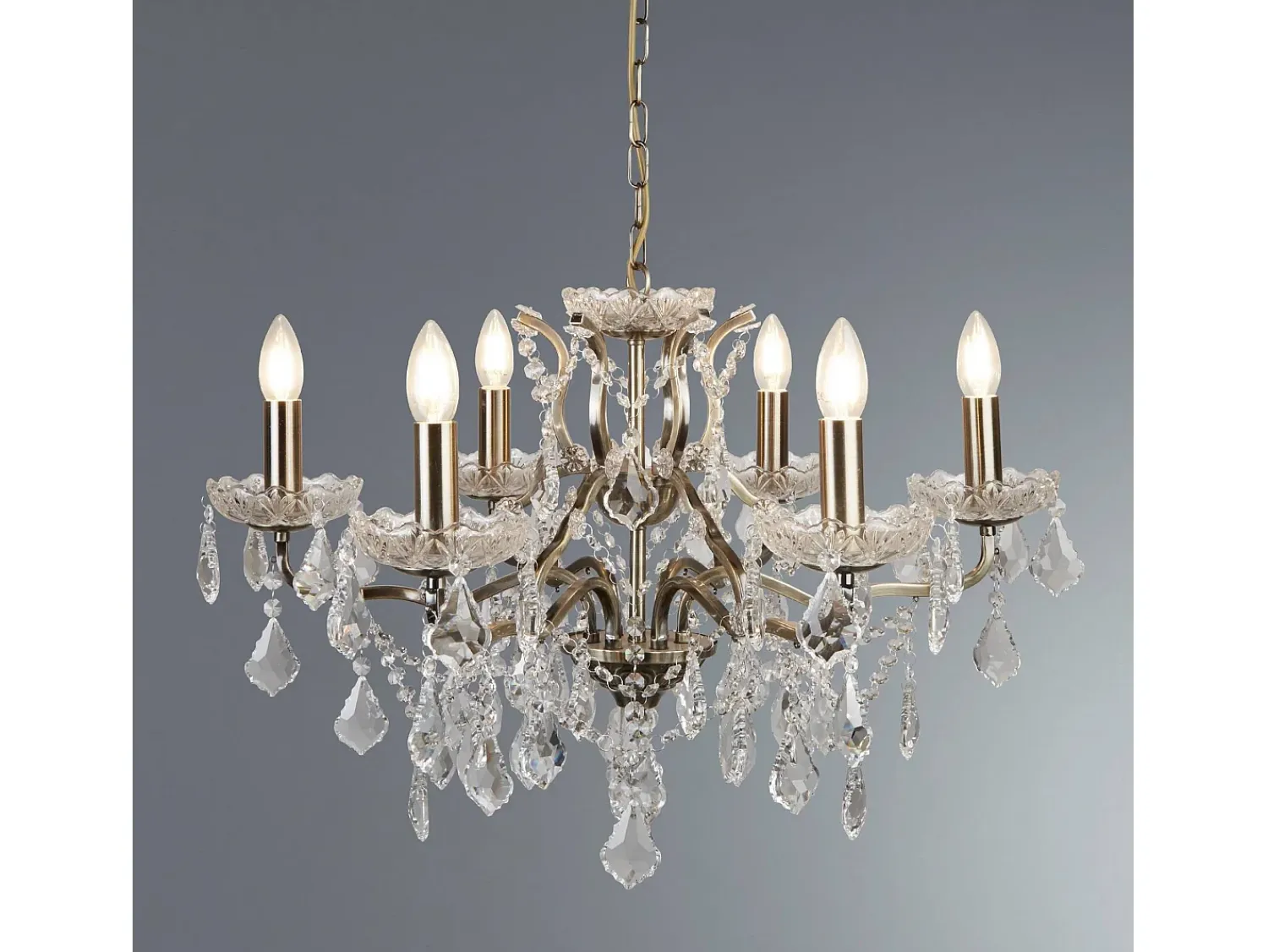 Sale Searchlight Paris 6 ljus ljuskrona antik mssingsfinish, E14 Transparente