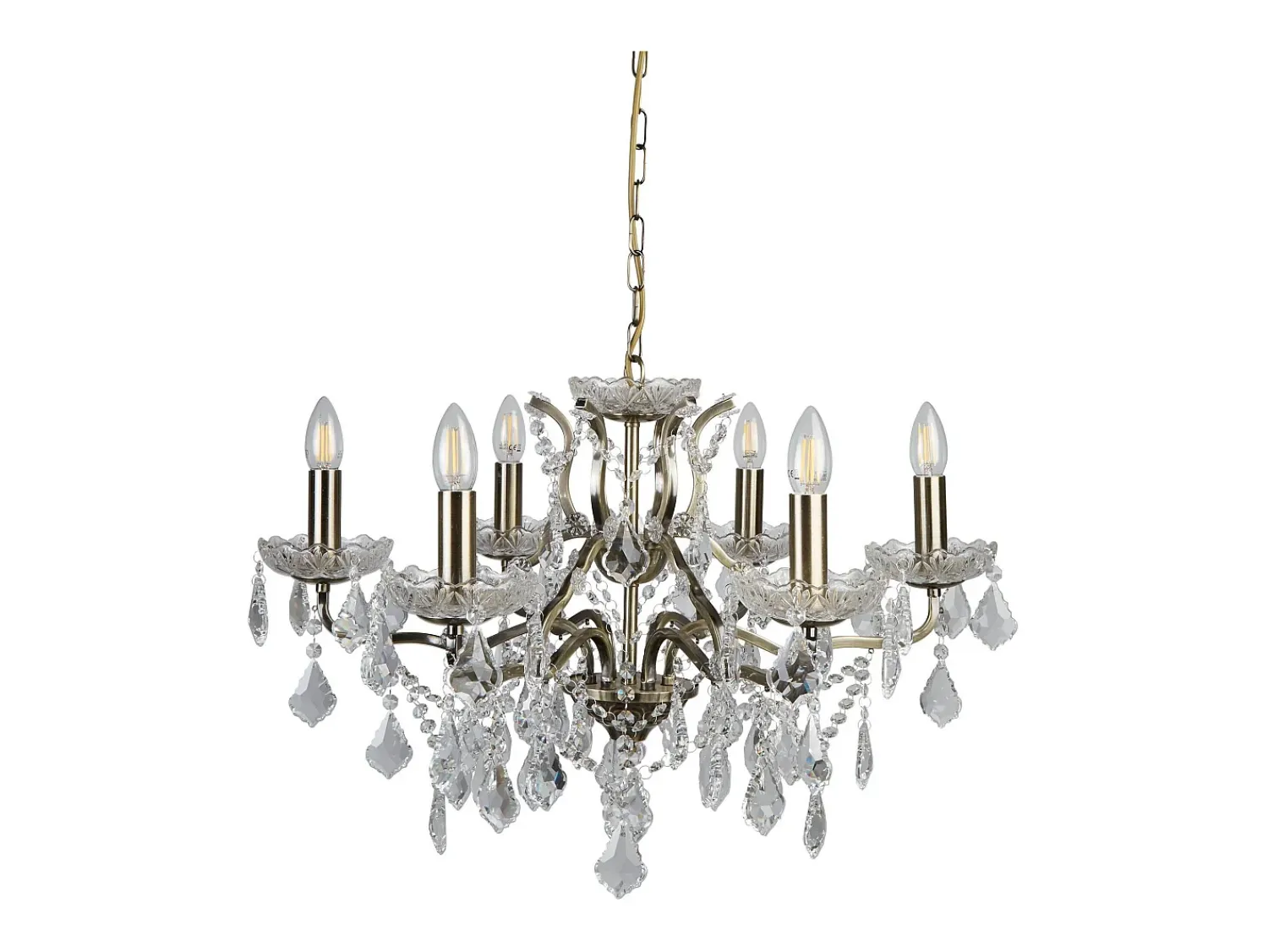 Sale Searchlight Paris 6 ljus ljuskrona antik mssingsfinish, E14 Transparente