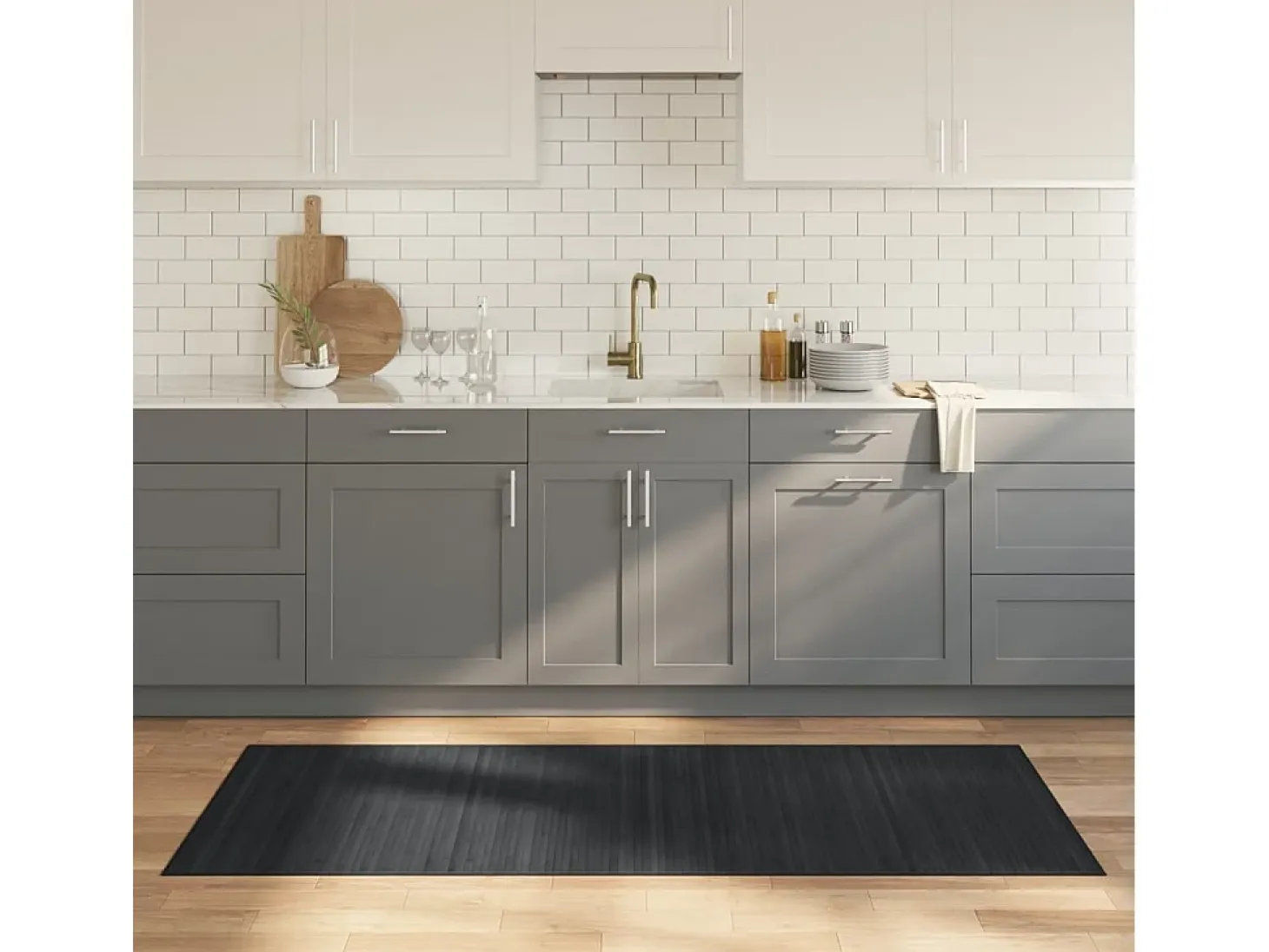 Senad Alfombra rectangular bambú gris 80x200 cm