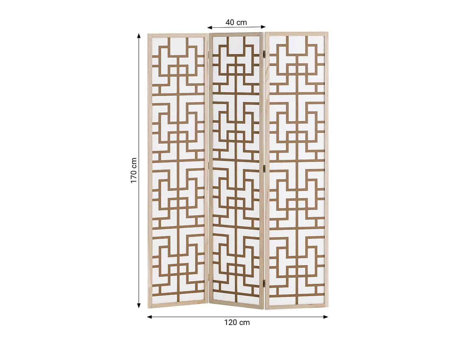 Separador de ambiente 170x120x2.0 cm Natural/Blanco/Marrón Shoji de 3 paneles Marru00f3n