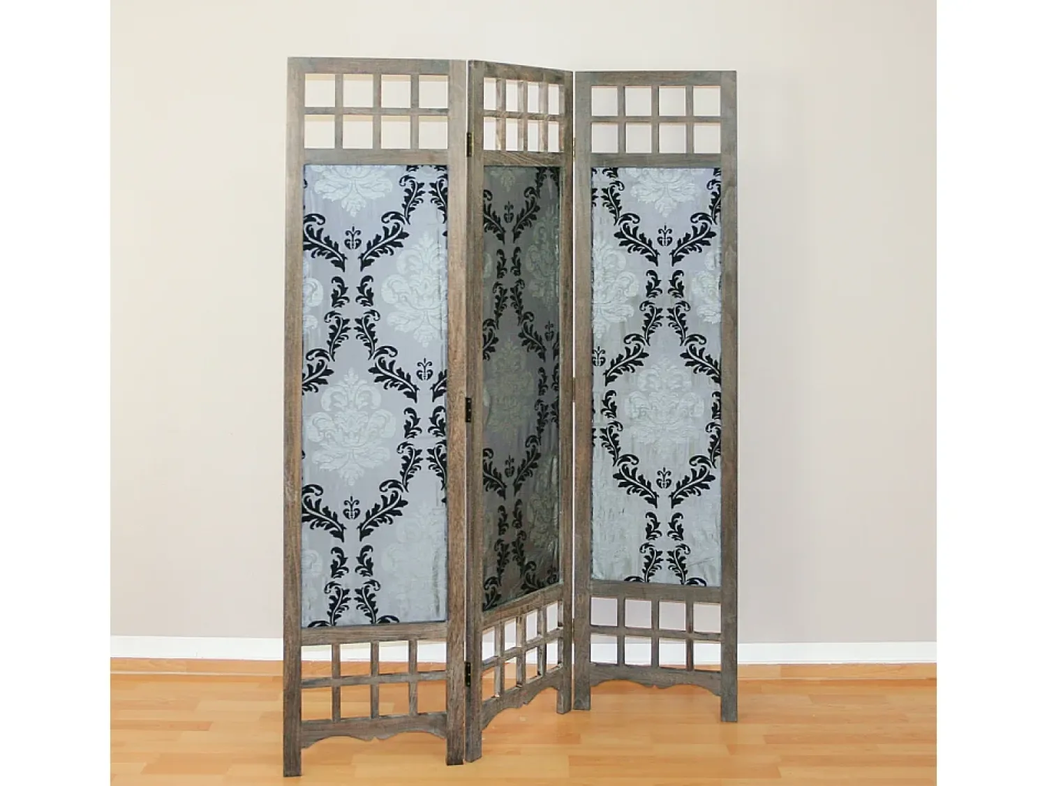 Biombo^Separador de habitación 170x120x2 cm Marrón Gris con patrón Negro / Marru00f3n