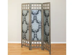 Biombo^Separador de habitación 170x120x2 cm Marrón Gris con patrón Negro / Marru00f3n
