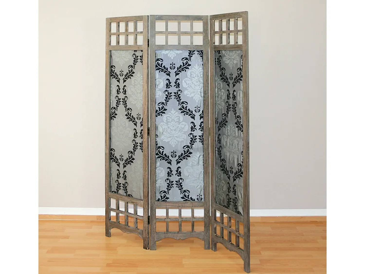 Biombo^Separador de habitación 170x120x2 cm Marrón Gris con patrón Negro / Marru00f3n