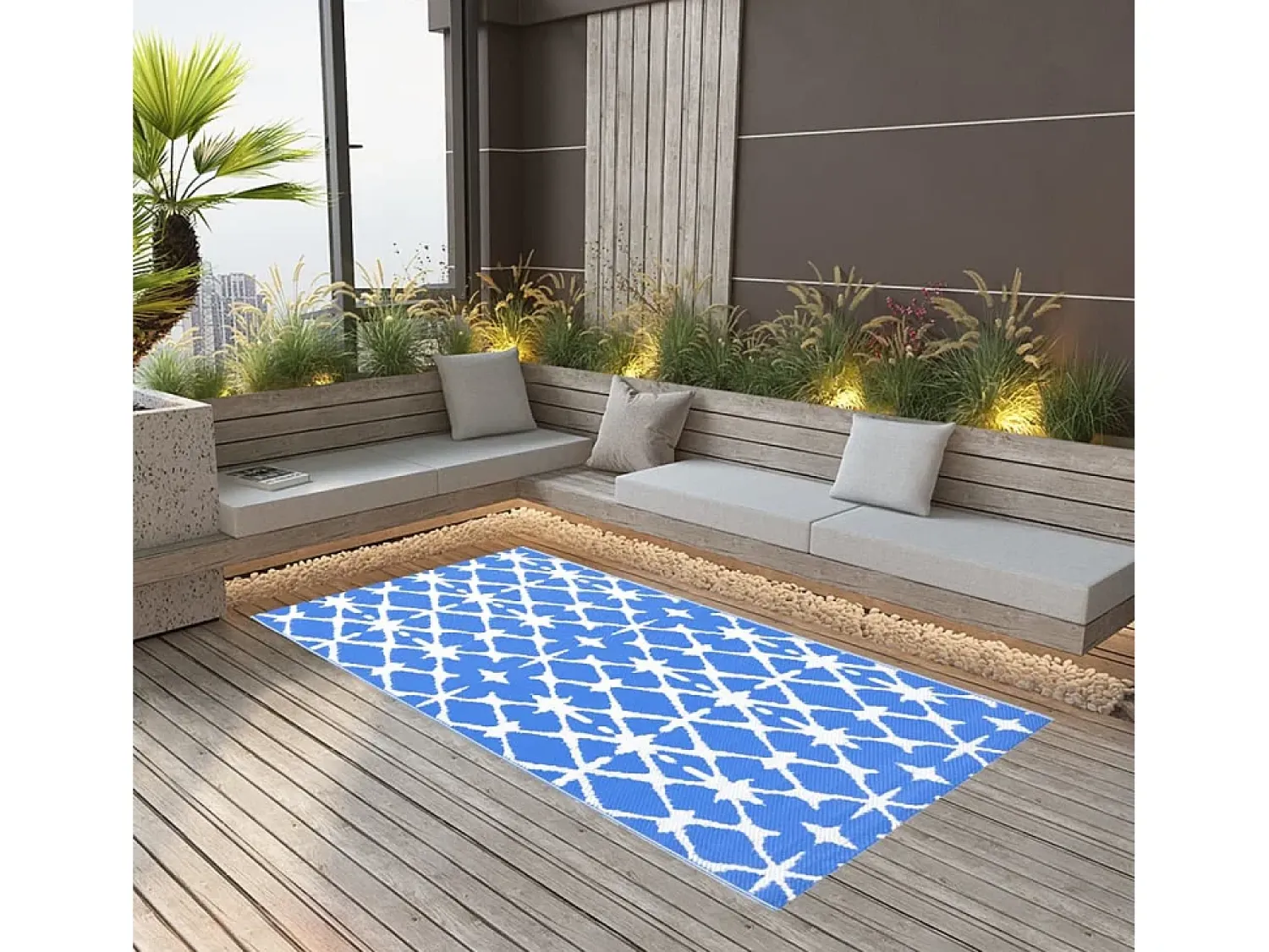 Garden Furniture Alfombra De Exterior^Seran Alfombra exterior ARAKIL y blanco 160x230 cm PP Azul