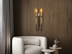 Best OZAIA Set de 2 apliques de pared estilo candelabro de metal - Dorado y negro - Alt. 58 cm - OVYLA Negro / Dorado
