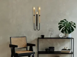 Best OZAIA Set de 2 apliques de pared estilo candelabro de metal - Dorado y negro - Alt. 58 cm - OVYLA Negro / Dorado