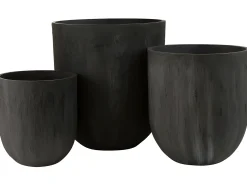 Set de 3 jarrones redondas cerámica alto negro 55W / Alt. 61