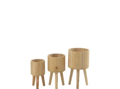 LANA DECO Macetero^Set de 3 macetas de madera natural 27x27x50 cm Color natural claro