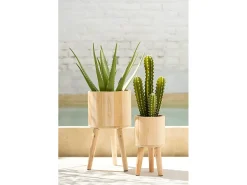 LANA DECO Macetero^Set de 3 macetas de madera natural 27x27x50 cm Color natural claro