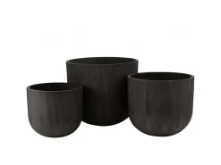 Set de 3 macetas redondas cerámica alto negro Alt. 43