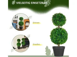 Planta Artificial^Set de 2 plantas artificiales de boj, resistentes a los rayos UV con doble bola, para interior y jardín, de plástico, color (17 x 17 x 60 cm) Verde
