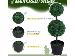 Planta Artificial^Set de 2 plantas artificiales, 67 cm, con 2 bolas, plástico, (23x23x67 cm) Verde
