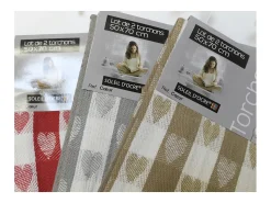 Soleil d'ocre Mantelería^Set de 2 toallas de algodón COEUR taupe, jacquard 50x70 cm Topo