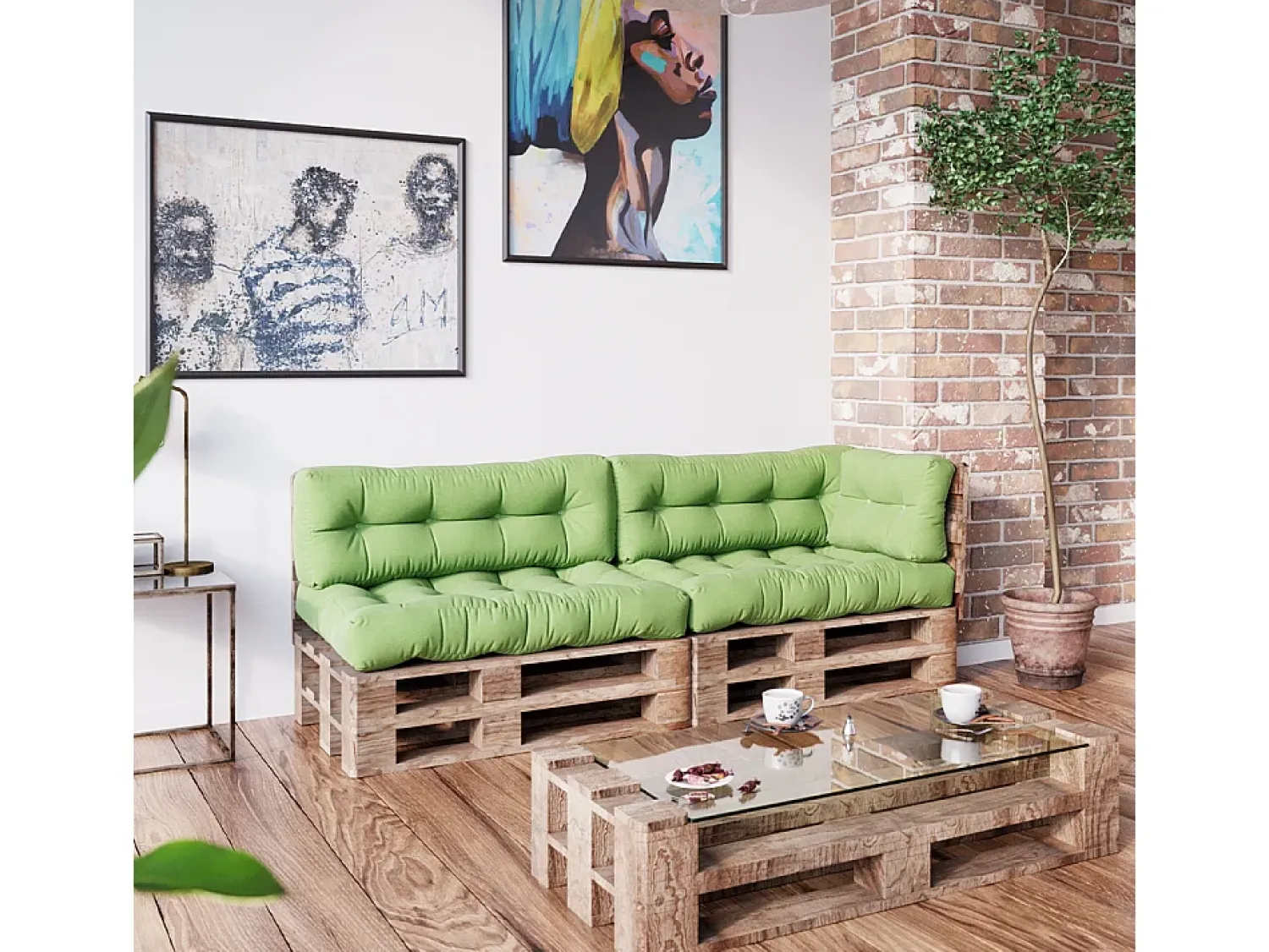 Vicco Ropa De Casa^Set de cojines para paletas 120x80x15 flocken Verde