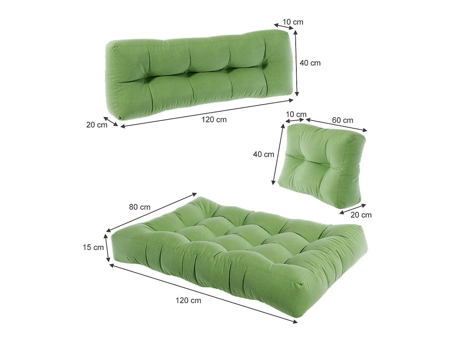 Vicco Ropa De Casa^Set de cojines para paletas 120x80x15 flocken Verde