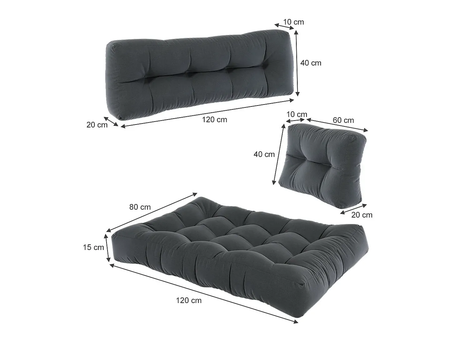 Set de cojines para paletas antracita 120x80x15 flocken