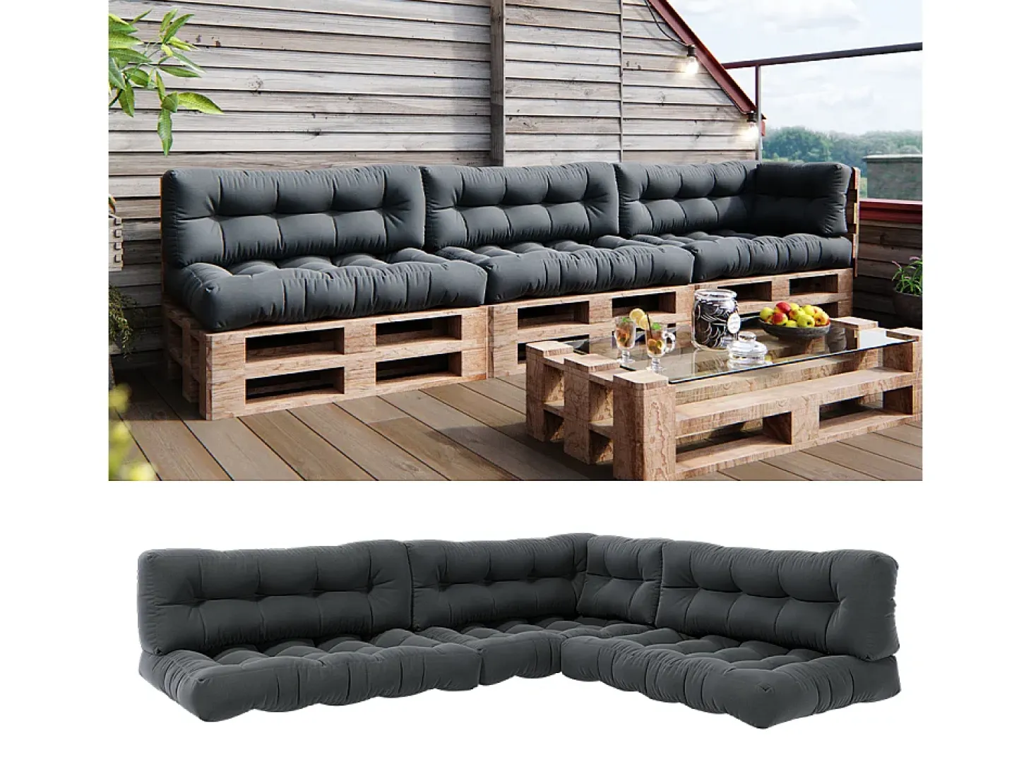 Set de cojines para paletas antracita 120x80x15 flocken