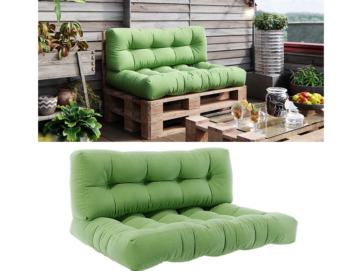 Vicco Ropa De Casa^Set de cojines para paletas 120x15x80 flocken Verde