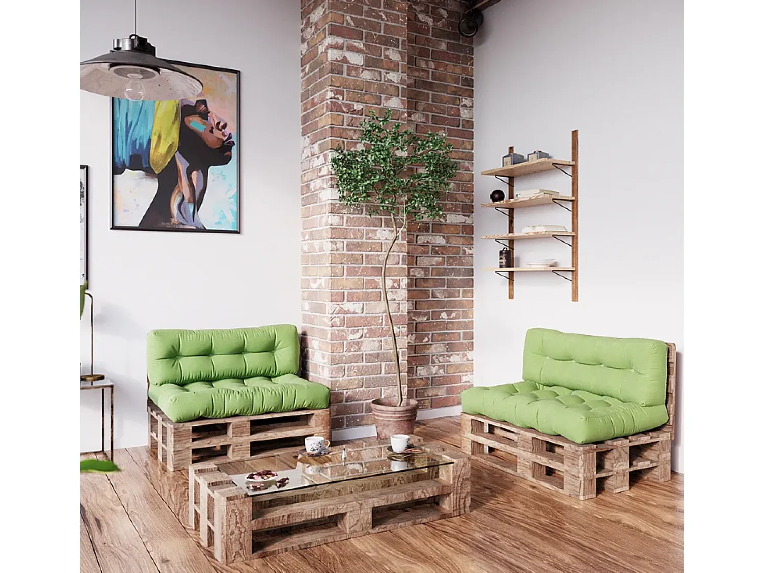 Vicco Ropa De Casa^Set de cojines para paletas 120x15x80 flocken Verde