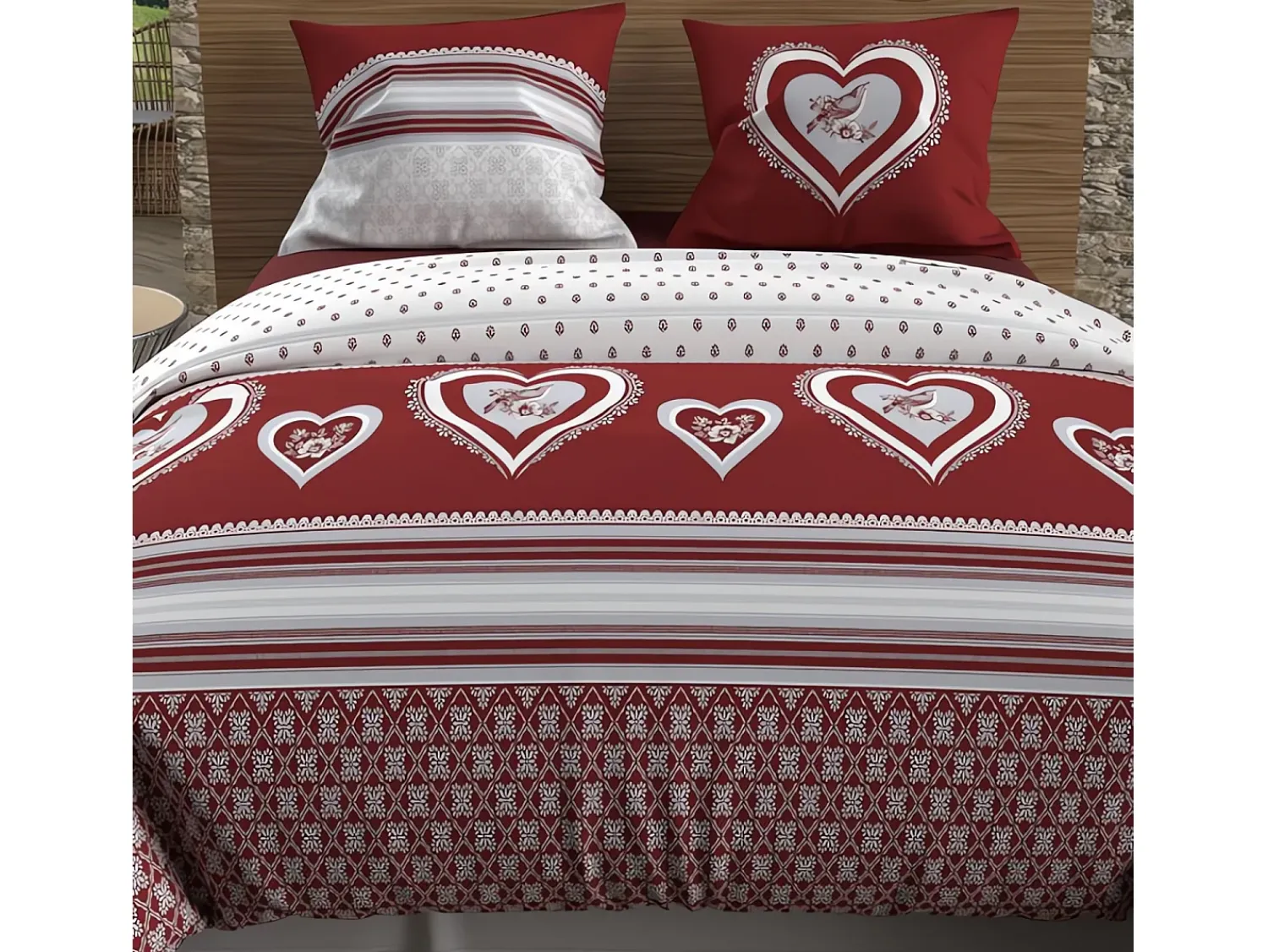 Soleil d'ocre Set funda nórdica de algodón 57 hilos 240x220 cm PASSION red Rojo