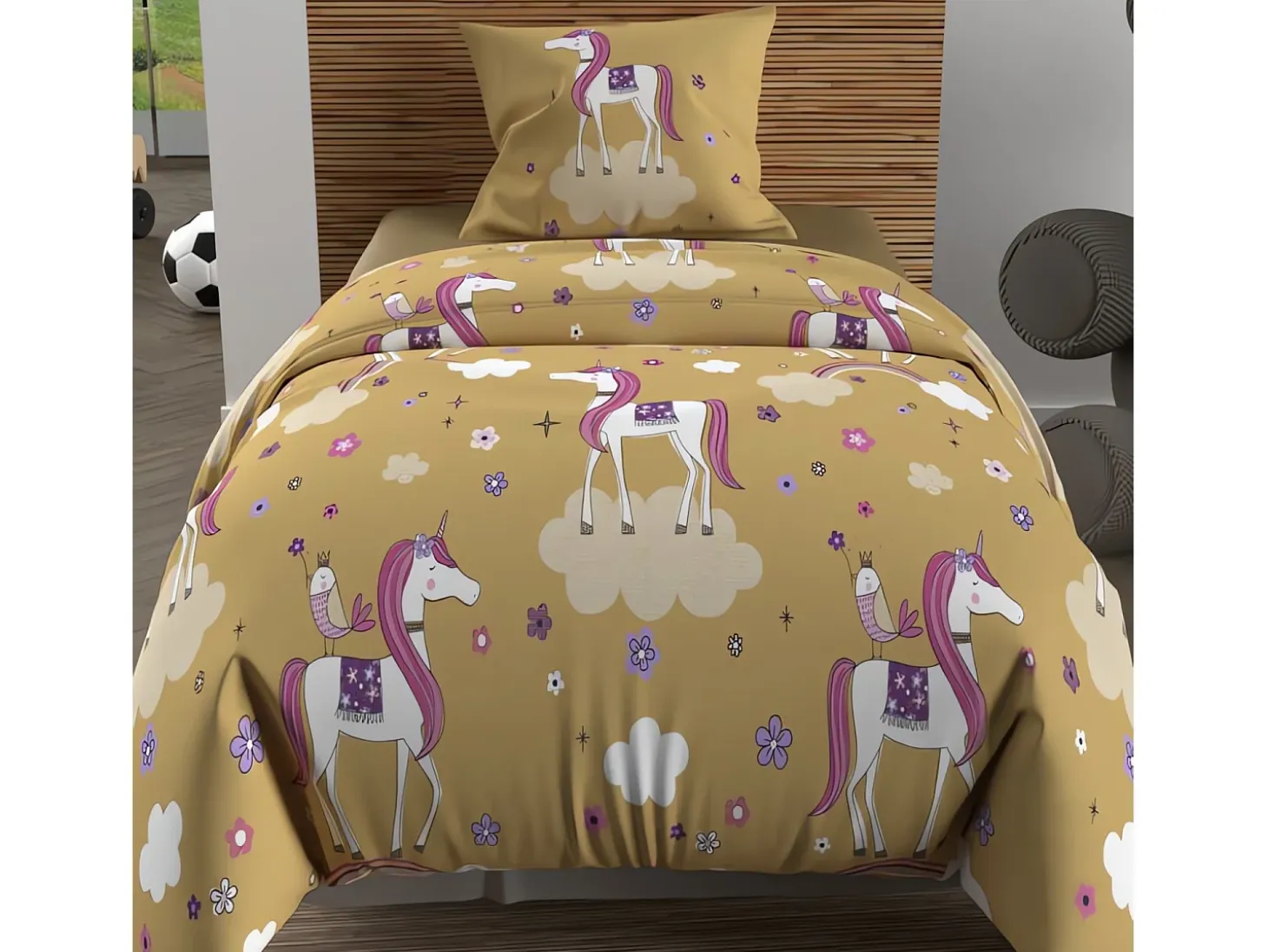 Set funda nórdica 140x200 cm LISOcornios amarillo, 100% algodón 57 hilos/cm2
