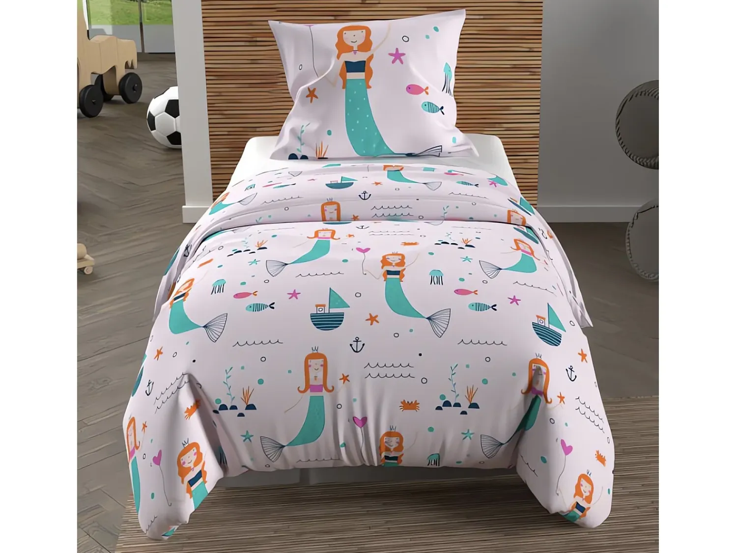 Soleil d'ocre Ropa De Cama^Set funda nórdica 120x150 cm SIRENES , 100% algodón 57 hilos/cm2 Rosa