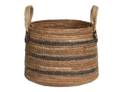 Discount Les Tendances Set van 2 ERBA opbergmanden – Natuurlijke jute met strepen en leren handvatten Beige