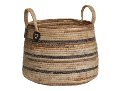 Discount Les Tendances Set van 2 ERBA opbergmanden – Natuurlijke jute met strepen en leren handvatten Beige
