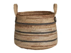 Discount Les Tendances Set van 2 ERBA opbergmanden – Natuurlijke jute met strepen en leren handvatten Beige