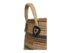 Discount Les Tendances Set van 2 ERBA opbergmanden – Natuurlijke jute met strepen en leren handvatten Beige