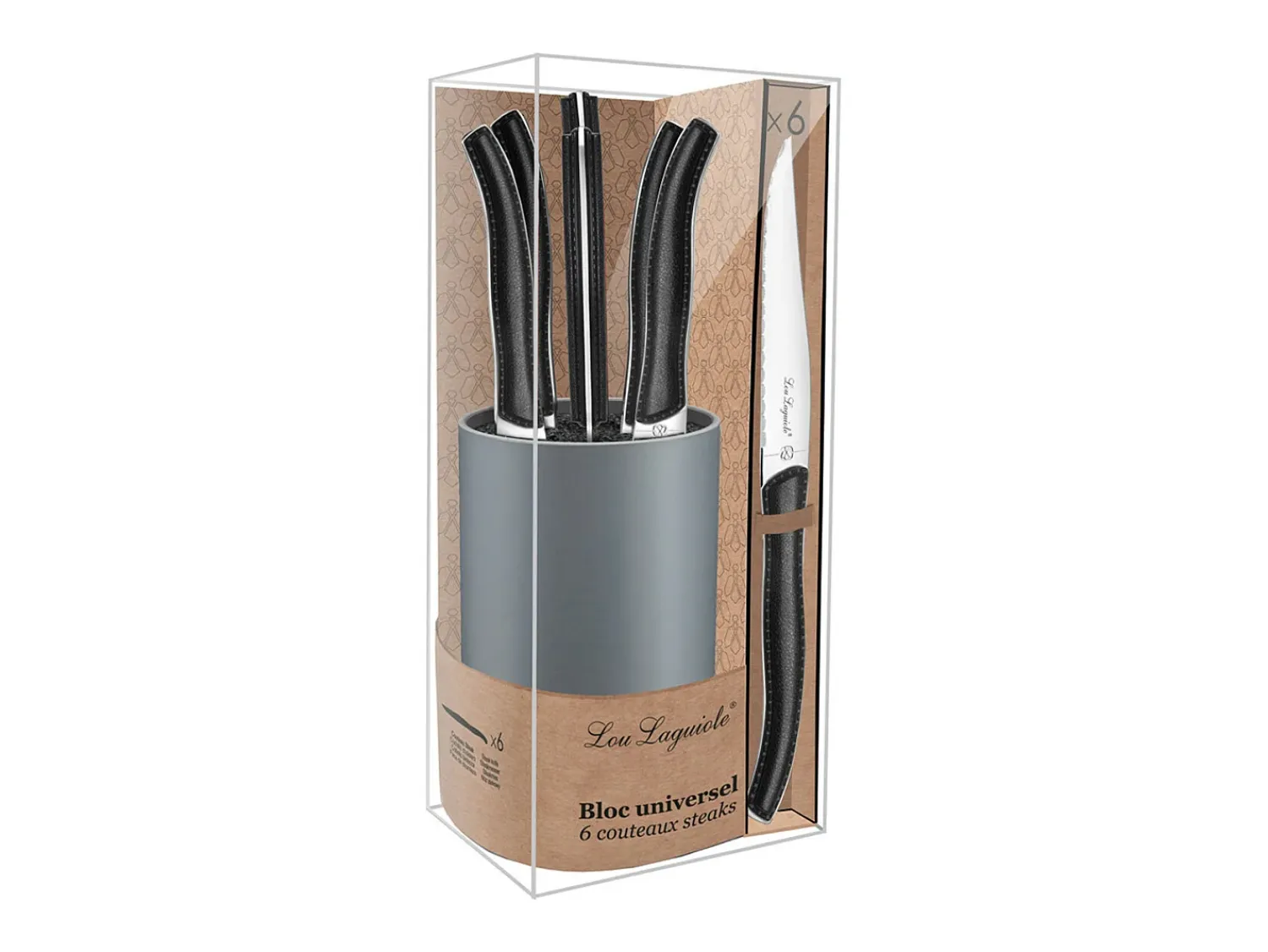 Outlet Lou Laguiole Sky - Bloque de 6 cuchillos carne Negro