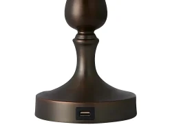 AKUNADECOR Lámpara De Mesa^Sobremesa Con Puerto Usb Modelo Khalifa Marron Con Pantalla Marru00f3n