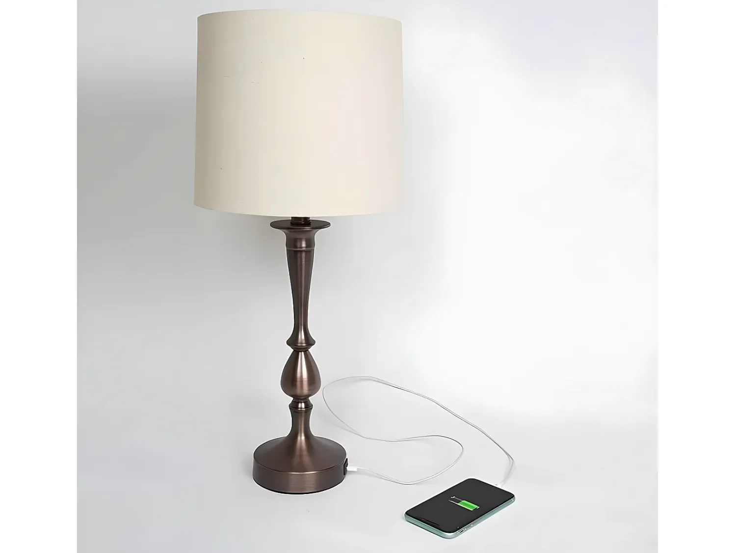 AKUNADECOR Lámpara De Mesa^Sobremesa Con Puerto Usb Modelo Khalifa Marron Con Pantalla Marru00f3n