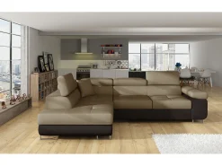 Les Tendances Espejo De Pared|Espejo^Sofá esquinero convertible en terciopelo con reposacabezas elevables - Colección Marka-Marrón/Marrón claro-Ángulo izquierdo Marru00f3n