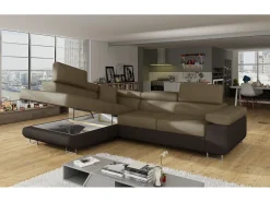Les Tendances Espejo De Pared|Espejo^Sofá esquinero convertible en terciopelo con reposacabezas elevables - Colección Marka-Marrón/Marrón claro-Ángulo izquierdo Marru00f3n