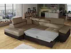 Les Tendances Espejo De Pared|Espejo^Sofá esquinero convertible en terciopelo con reposacabezas elevables - Colección Marka-Marrón/Marrón claro-Ángulo izquierdo Marru00f3n