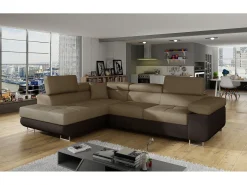 Les Tendances Espejo De Pared|Espejo^Sofá esquinero convertible en terciopelo con reposacabezas elevables - Colección Marka-Marrón/Marrón claro-Ángulo izquierdo Marru00f3n