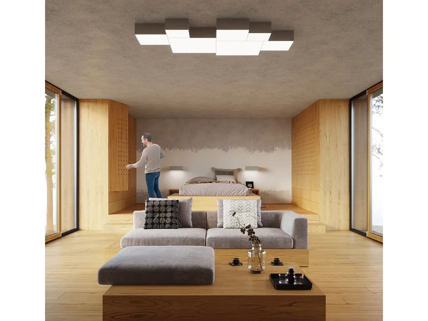 Best Sollux Lighting Sollux HORUS - Lámpara de techo cuadrada a ras de suelo 3 luces Plata, E27 Gris