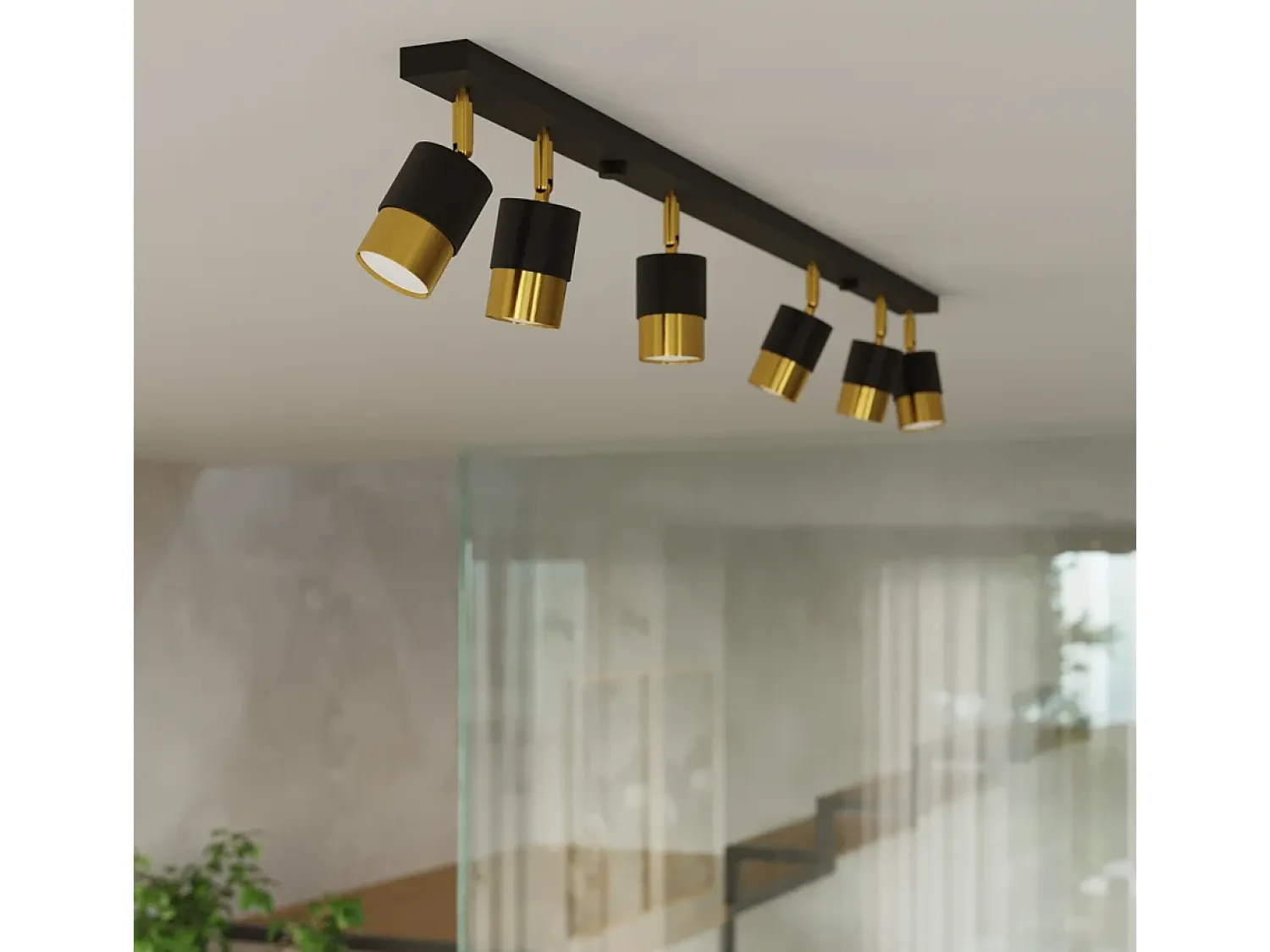 Sollux Lighting Plafón^Nero Barra Foco de Techo, /Dorado, 6x GU10 Negro