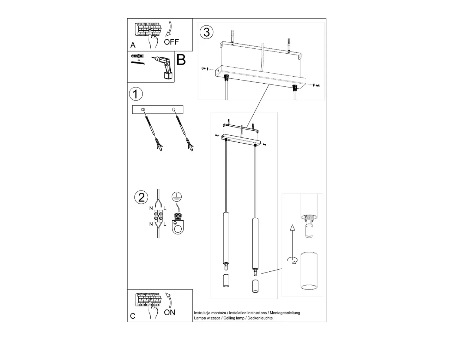 Best Sollux Lighting Wezyr Lámpara de Techo Colgante Bar, , 2x G9 Negro