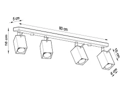 Sollux Lighting Plafón^Sollux MERIDA - Barra de 4 focos de luz negra, GU10 Negro