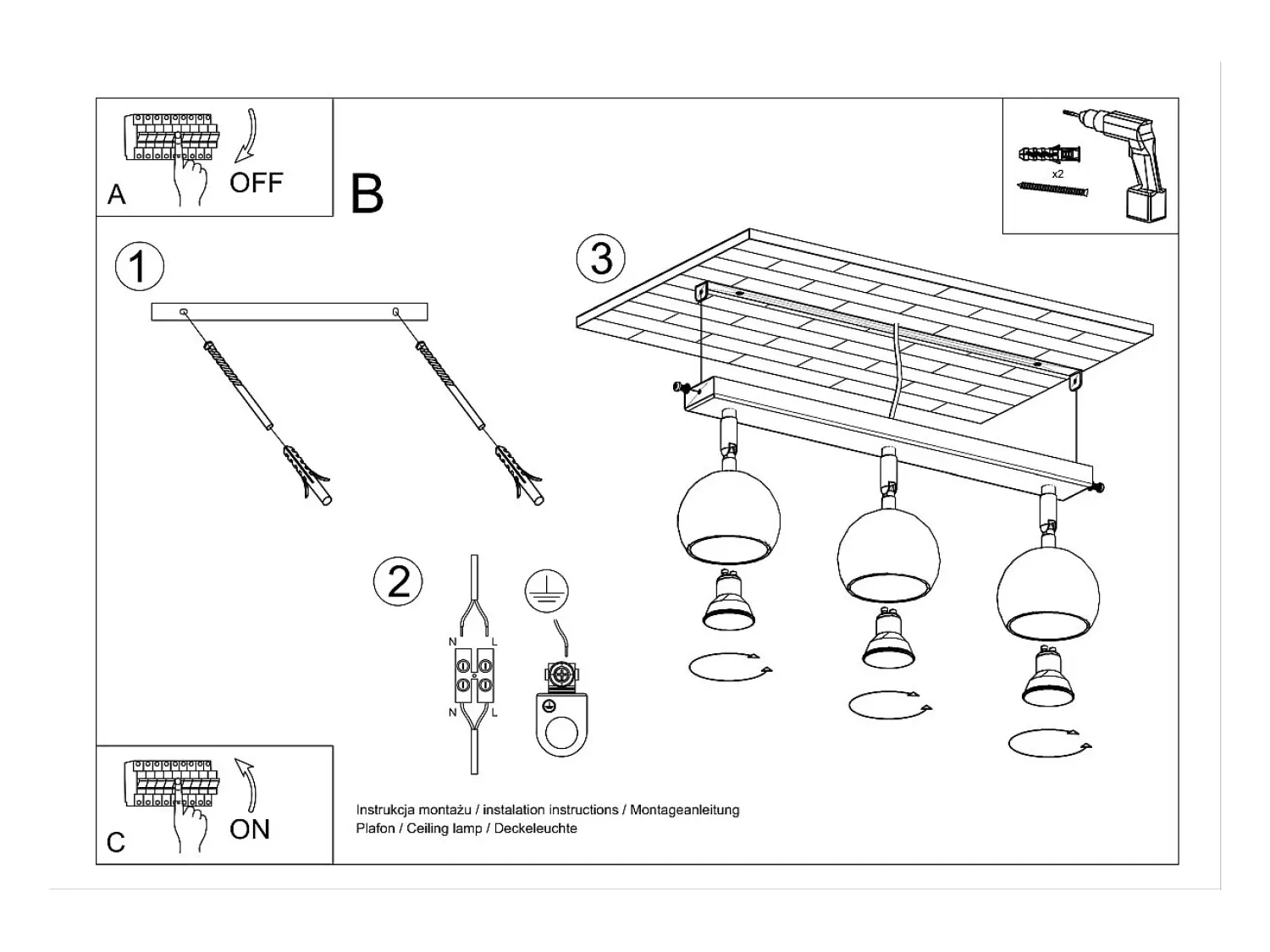 Sollux Lighting Plafón^Sollux OCULARE - Barra de 3 focos de luz , GU10 Negro