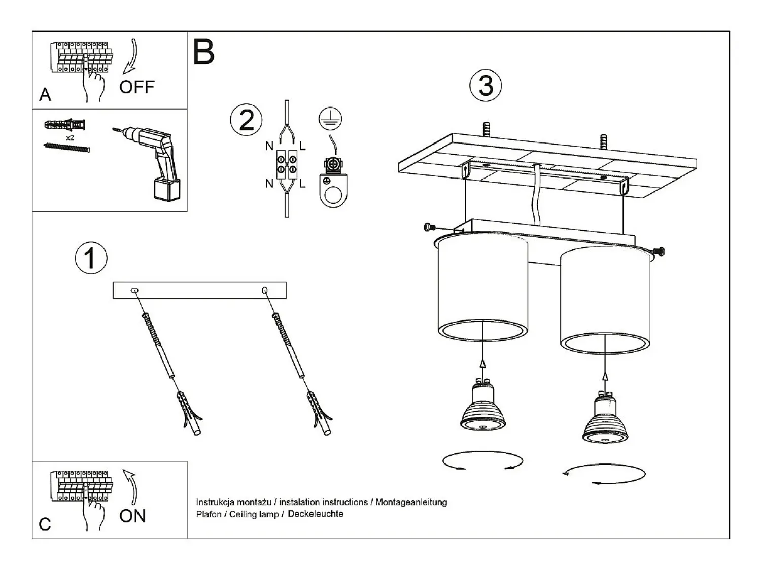 Sollux Lighting Plafón^Sollux ORBIS - Downlight montado en superficie de 2 luces , GU10 Negro