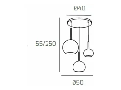Sosp. Cromo Tonda 3 Luci Vetri 1 Grande Ambra+1 Medio Trasparente+1 Piccolo Ambra