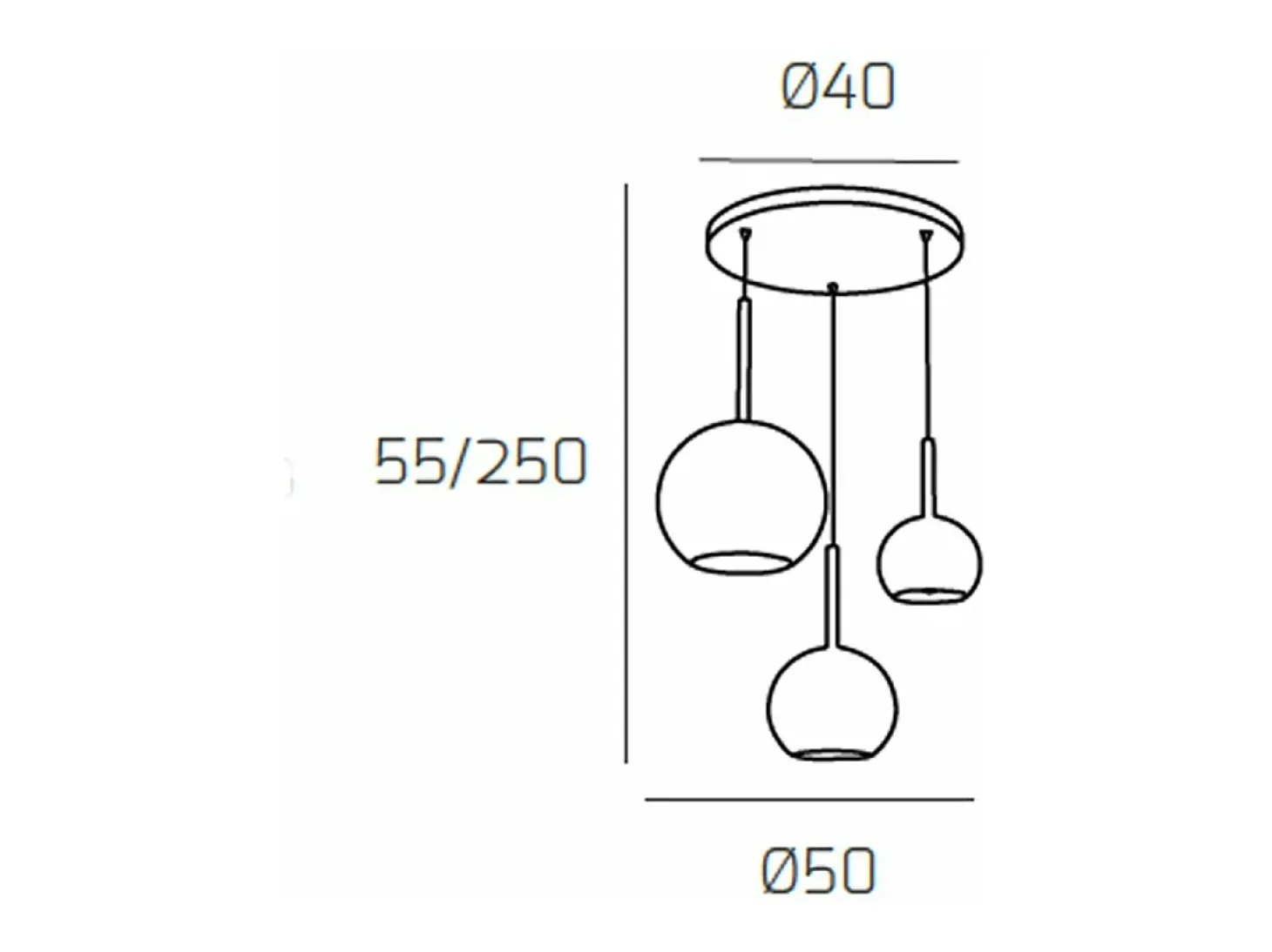 Sosp. Cromo Tonda 3 Luci Vetri 1 Grande Ambra+1 Medio Trasparente+1 Piccolo Ambra