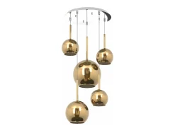 Sosp. Cromo Tonda 5 Luci Vetri (1 Grande+1 Medio+3 Piccolo) Tutti Oro